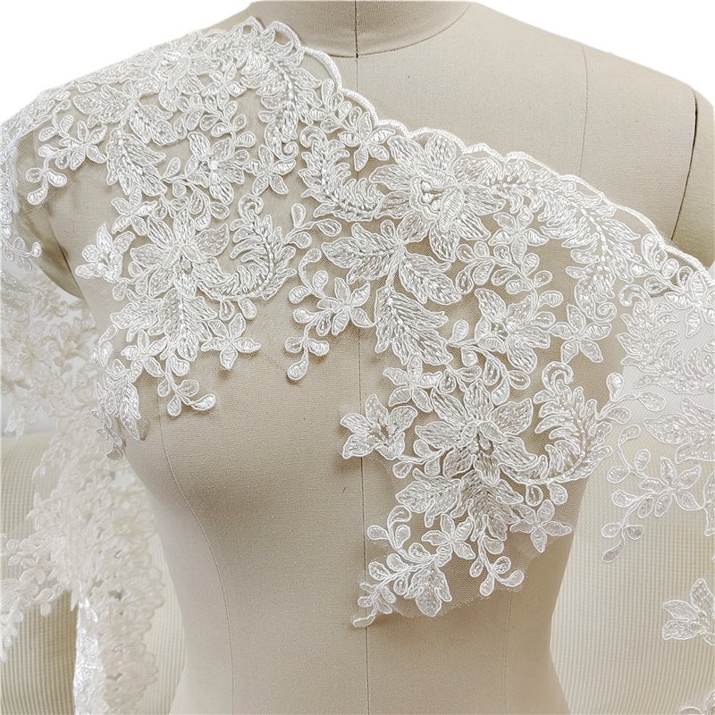 Embroidery Veil - 5-10Yards.High Quality Rayon Ivory White Flower