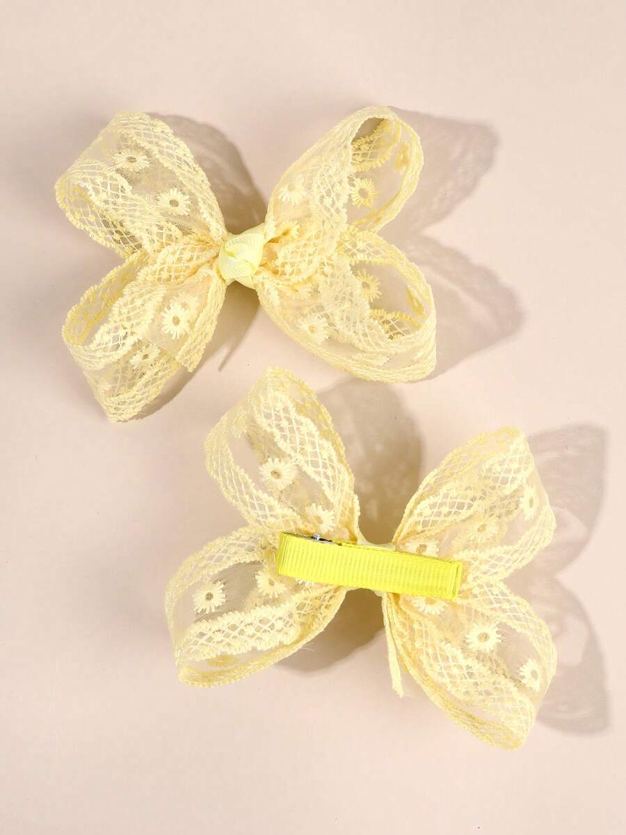 Embroidery Yellow - 2pcs Delicate Yellow Lace Bow Hair