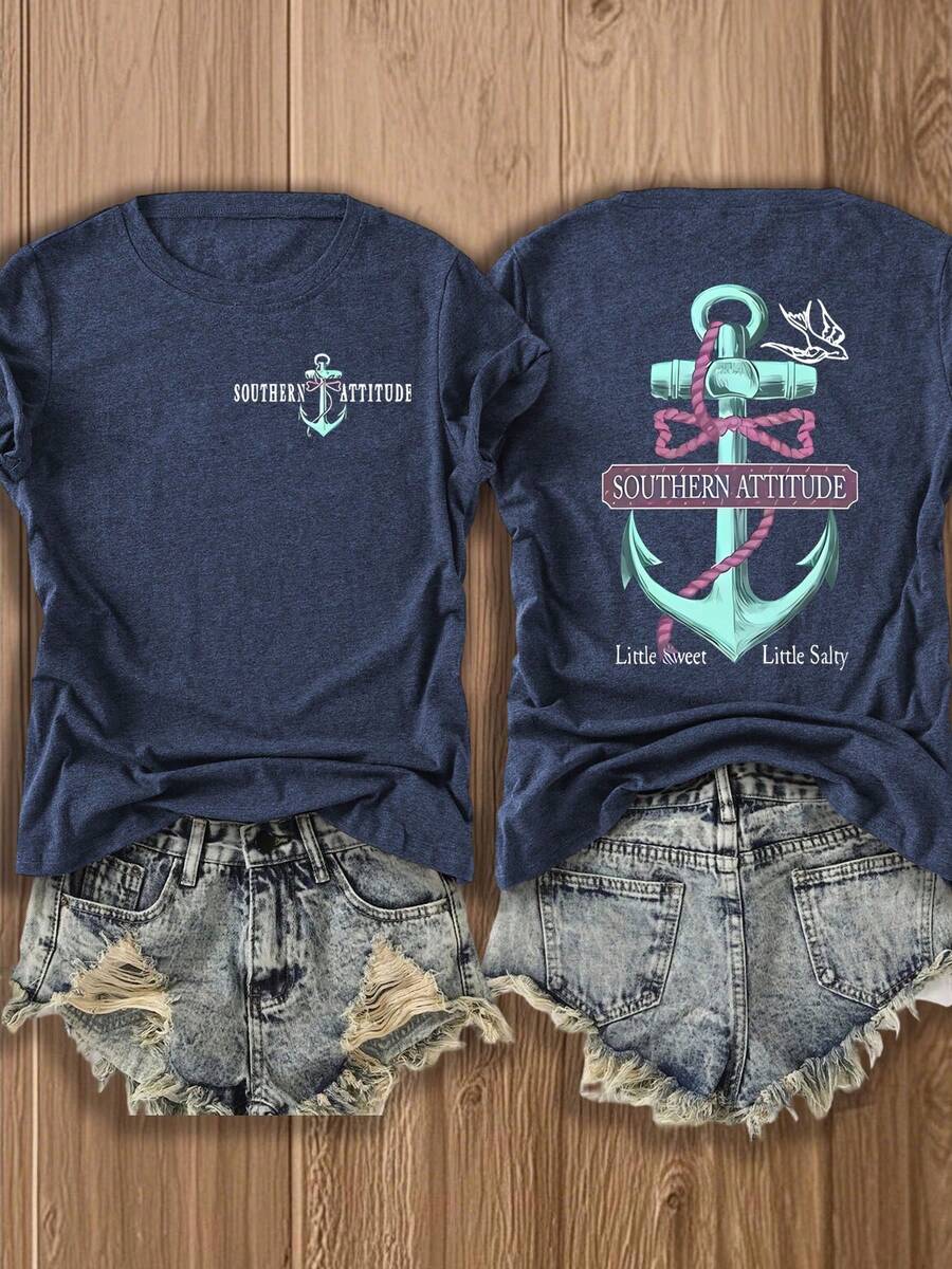 Embroidery Cotton Shirt - Reversible Southern Attitude Anchor Tee Ultra