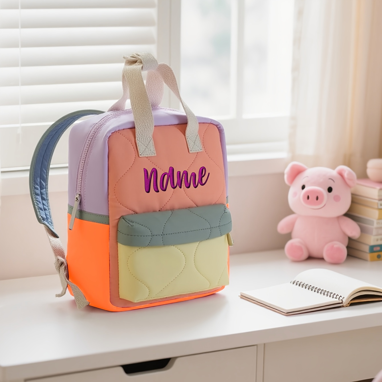 Embroidery Yellow - Women's Orange-Yellow Color Block Backpack -