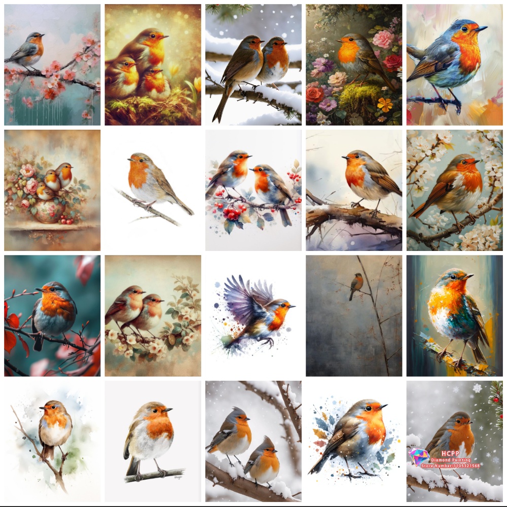 Embroidery Gift Ideas - unframe Robin Bird Cute Robin Cartoon