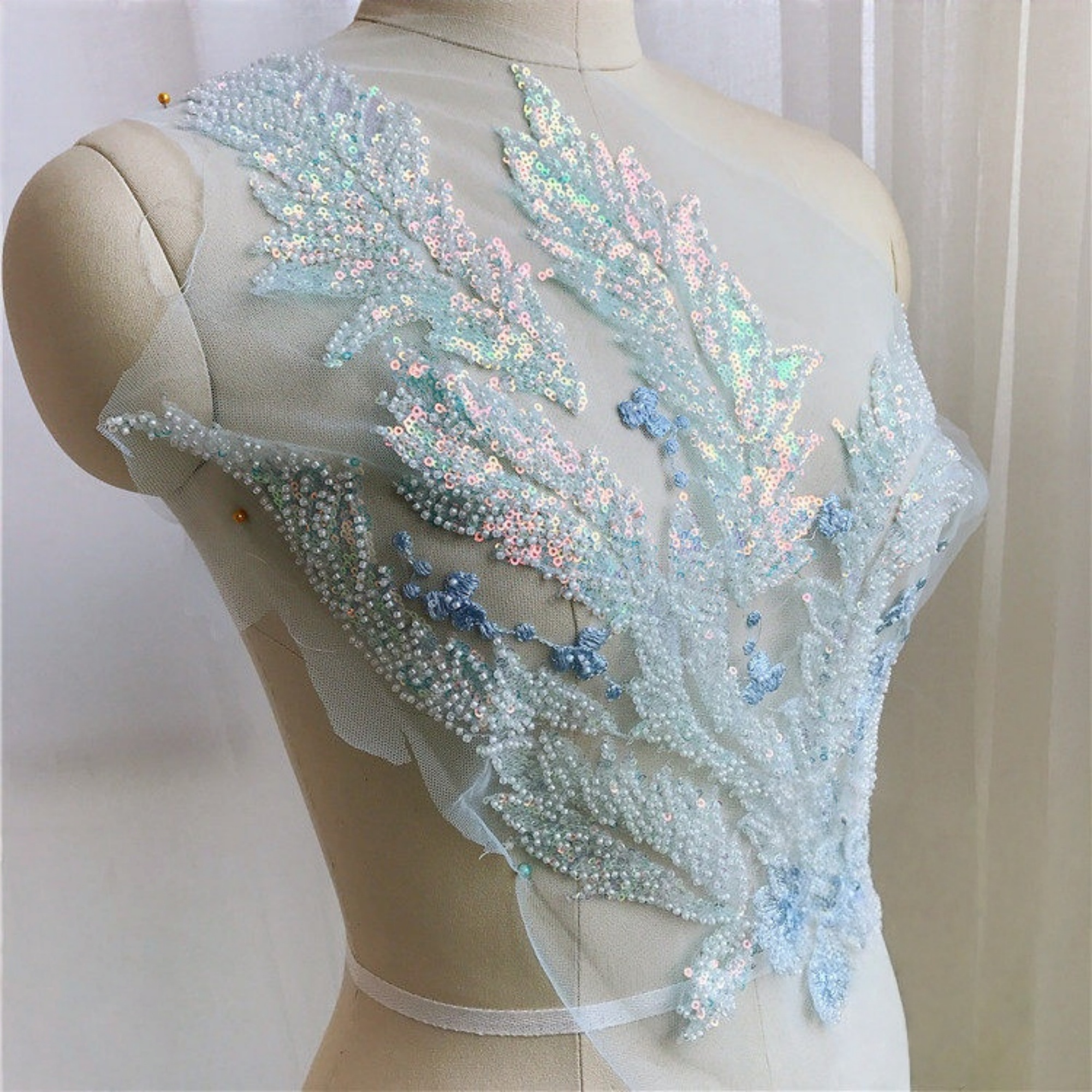 Embroidery Thread Yarn - 1PCS 34CMX50CM Sparkling Beads Full-Width Embroidery
