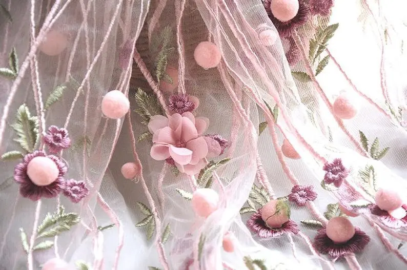 3D chiffon flower pompom embro – обзор и цена Embroidery Veil