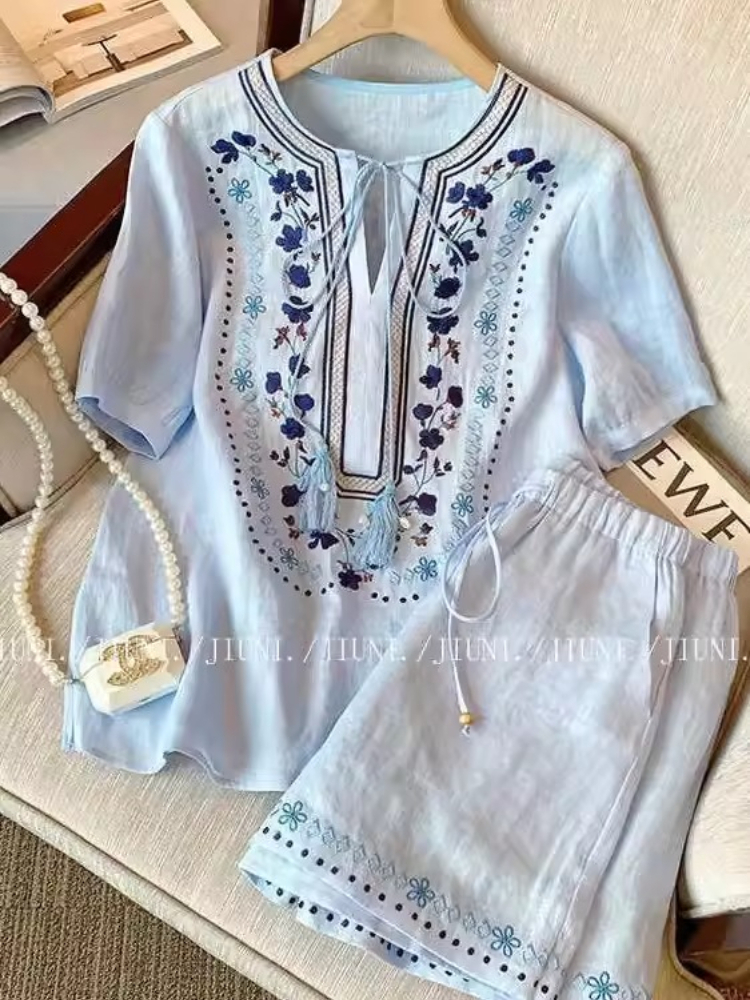 Vintage Ethnic Blue 2CPS Set F – обзор и цена Embroidery Cotton Shirt