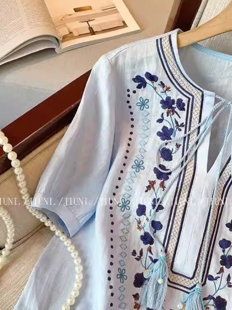 Vintage Ethnic Blue 2CPS Set F – обзор и цена Embroidery Cotton Shirt