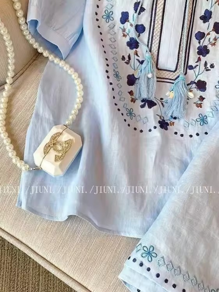 Vintage Ethnic Blue 2CPS Set F – обзор и цена Embroidery Cotton Shirt