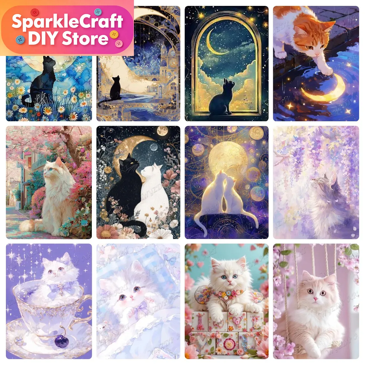 Animal Cat Moon Diamond Painti – обзор и цена Embroidery Gift Ideas