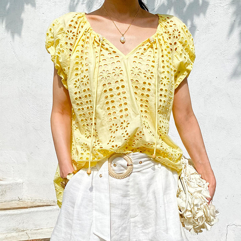 French Style Elegant Chic Blou – обзор и цена Embroidery Yellow