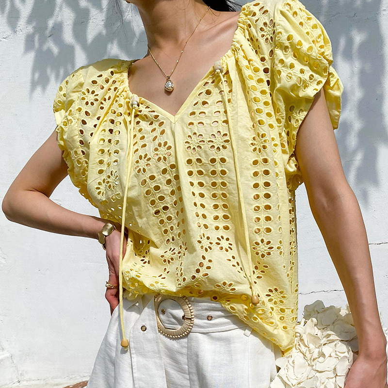 French Style Elegant Chic Blou – обзор и цена Embroidery Yellow