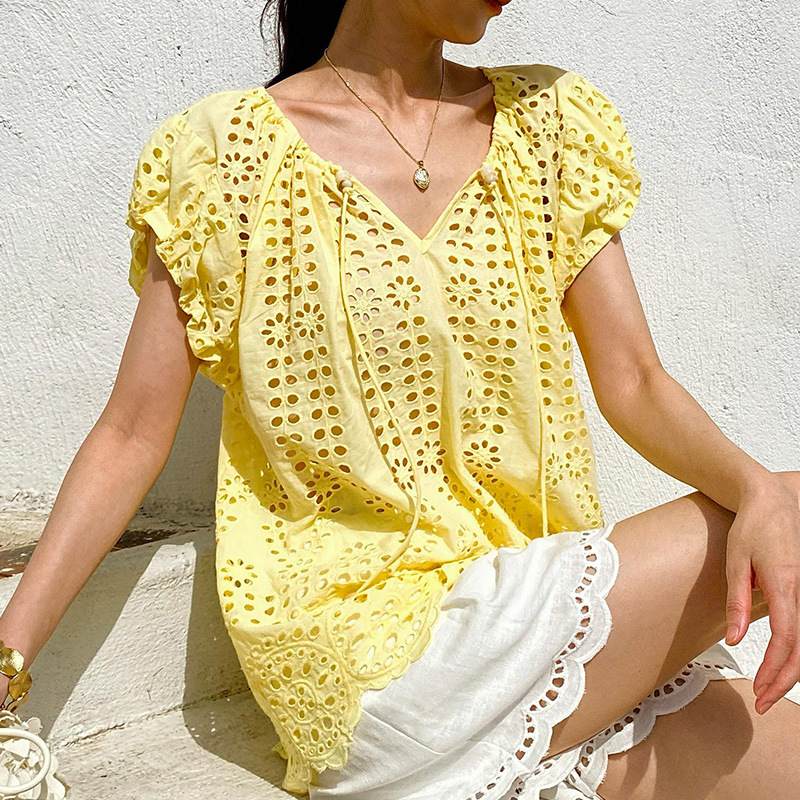 French Style Elegant Chic Blou – обзор и цена Embroidery Yellow
