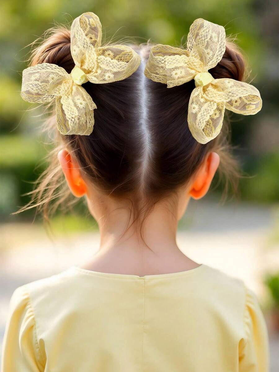 2pcs Delicate Yellow Lace Bow  – обзор и цена Embroidery Yellow