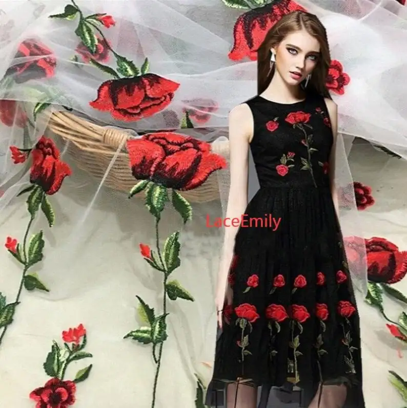 Red Rose Lace Fabric flower em – обзор и цена Embroidery Veil