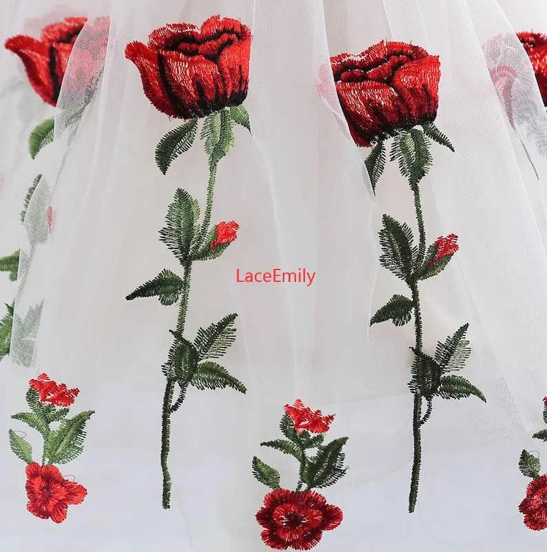 Red Rose Lace Fabric flower em – обзор и цена Embroidery Veil