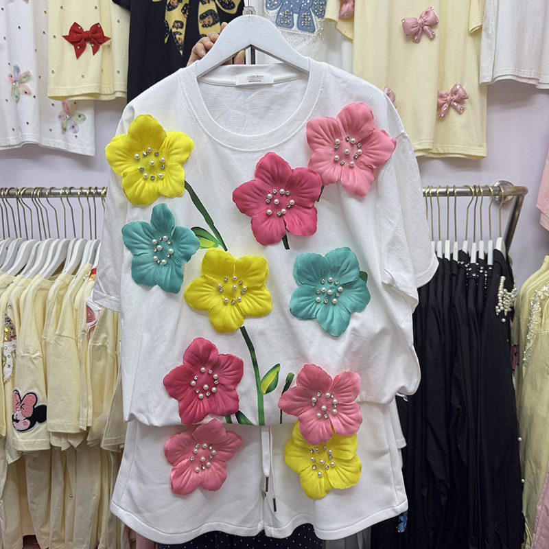 Summer Colorful 3D Flowers T-s – обзор и цена Embroidery Cotton Shirt